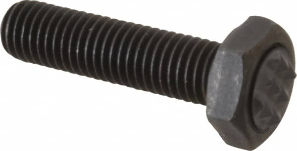 Fairlane - Serrated Tooth, 1/4-28, 1" Shank Length, 7/8" Thread Length, Black Oxide Finish, Hex Head, Adjustable Positioning Gripper - 5/16" Pad Diam, 7/16" Hex, 13/64" Head Height, Extra Fine Tooth Grade - A1 Tooling