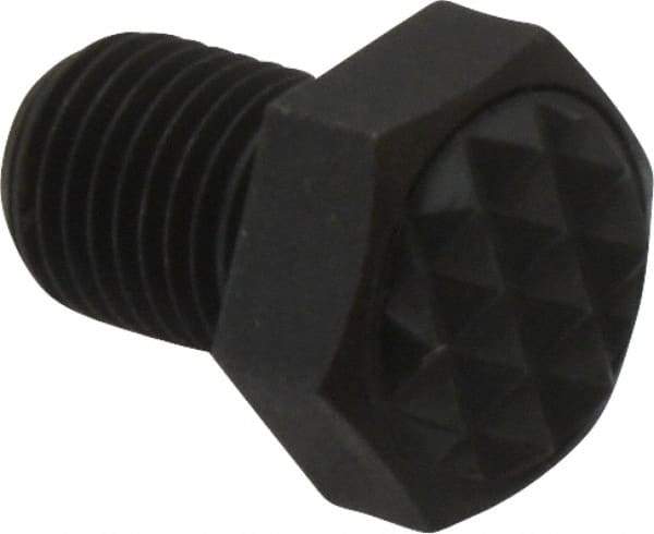 Fairlane - Serrated Tooth, 3/8-24, 1/2" Shank Length, 1/2" Thread Length, Black Oxide Finish, Hex Head, Adjustable Positioning Gripper - 1/2" Pad Diam, 9/16" Hex, 9/32" Head Height, Fine Tooth Grade - A1 Tooling