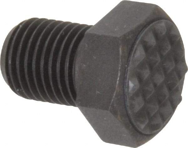 Fairlane - Serrated Tooth, 3/8-24, 1/2" Shank Length, 1/2" Thread Length, Black Oxide Finish, Hex Head, Adjustable Positioning Gripper - 1/2" Pad Diam, 9/16" Hex, 9/32" Head Height, Extra Fine Tooth Grade - A1 Tooling