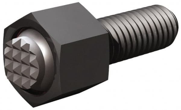 Fairlane - 5/16-18, 1-1/2" Thread Length, 5/16" Ball Diam, Serrated Ball Pad Surface, Alloy Steel, Black Oxide, Hex Head, Swivel Action Gripper Assemblies - 7/16" Head Height, 1/2" Hex, 5/16" Contact Diam, High Speed Steel Ball - A1 Tooling