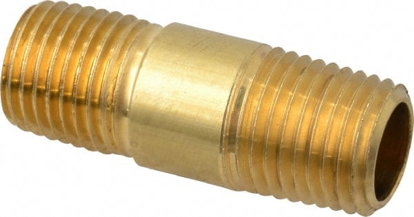 Industrial Pipe Long Nipple: 1/4″ Male Thread, MNPTF 1,200 Max psi, Brass