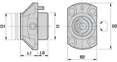 Kennametal - Neutral Cut, KM32 Modular Connection, Adapter/Mount Lathe Modular Clamping Unit - 32mm Square Shank Diam, 1.257" OAL, Through Coolant, Series NCM-EF Flange Mount Extended Length - Exact Industrial Supply