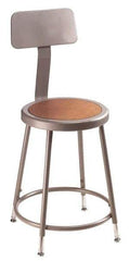 NPS - 24 to 32 Inch High, Stationary Adjustable Height Stool - Hardboard Seat, Gray and Brown - A1 Tooling