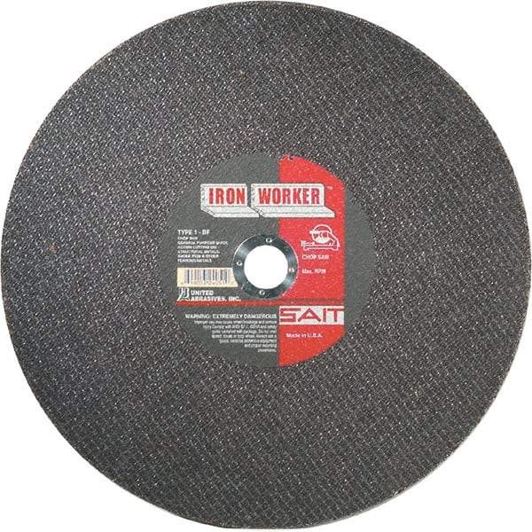 Sait - 12" Aluminum Oxide Cutoff Wheel - 3/32" Thick, 1" Arbor, 5,100 Max RPM, Use with Chop Saws - A1 Tooling