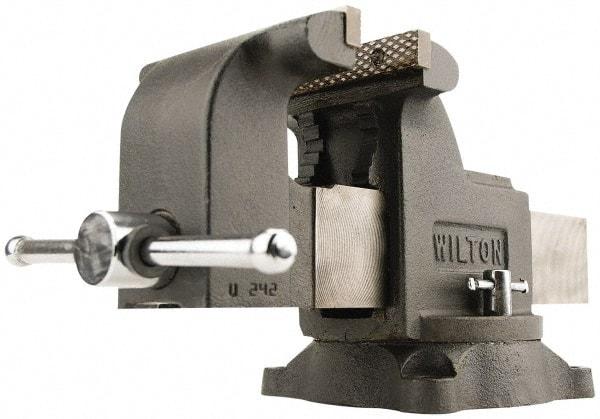 Wilton - 4" Jaw Width x 4" Jaw Opening Capacity, 2-3/4" Throat Depth, Bench & Pipe Combination Vise - 5/8 to 2" Pipe Capacity, Swivel Base, Bolt Down Attachment, Ductile Iron - A1 Tooling