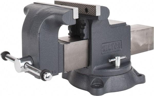 Wilton - 8" Jaw Width x 8" Jaw Opening Capacity, 4" Throat Depth, Bench & Pipe Combination Vise - 3/4 to 3" Pipe Capacity, Swivel Base, Bolt Down Attachment, Ductile Iron - A1 Tooling