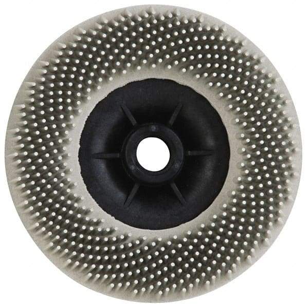 3M - 4-1/2" 120 Grit Ceramic Straight Disc Brush - Fine Grade, Threaded Hole Connector, 3/4" Trim Length, 5/8-11 Threaded Arbor Hole - A1 Tooling