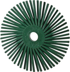 3M - 3" Diam, 3/8" Max Face Width, Plain Hole Radial Bristle Brush - 50 Grit, Coarse Grade, 25,000 Max RPM, Green - A1 Tooling