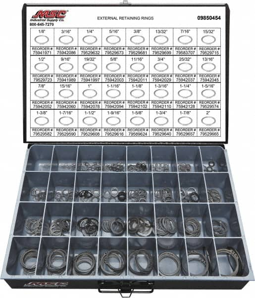 Value Collection - 665 Piece, 1/8 to 2", SpRing Assortment Steel, Snap External Retaining Ring Assortment - Includes Compartmented Case - A1 Tooling