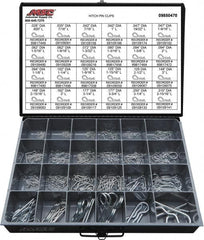 Value Collection - 359 Piece, 1/8 to 1" Pin Diam, Hitch Pin Assortment - 1/16 to 7/8" Long, Spring Wire, Zinc Plated - A1 Tooling