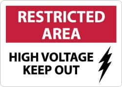 NMC - "Restricted Area - High Voltage - Keep Out", 10" Long x 14" Wide, Aluminum Safety Sign - Rectangle, 0.04" Thick, Use for Accident Prevention - A1 Tooling