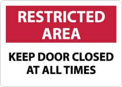 NMC - "Restricted Area - Keep Door Closed at All Times", 10" Long x 14" Wide, Aluminum Safety Sign - Rectangle, 0.04" Thick, Use for Security & Admittance - A1 Tooling