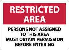 NMC - "Restricted Area - Persons Not Assigned to This Area Must Obtain Permission Before Entering", 10" Long x 14" Wide, Aluminum Safety Sign - Rectangle, 0.04" Thick, Use for Security & Admittance - A1 Tooling