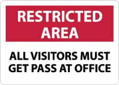 NMC - "Restricted Area - All Visitors Must Get Pass at Office", 10" Long x 14" Wide, Aluminum Safety Sign - Rectangle, 0.04" Thick, Use for Security & Admittance - A1 Tooling