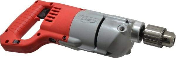 Milwaukee Tool - 1/2" Keyed Chuck, 600 RPM, D-Handle Electric Drill - 7 Amps, 120 Volts, Reversible, Includes Chuck Key with Holder & Side Handle - A1 Tooling