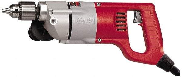 Milwaukee Tool - 1/2" Keyed Chuck, 500 RPM, D-Handle Electric Drill - 7 Amps, 120 Volts, Reversible, Includes Chuck Key with Holder & Side Handle - A1 Tooling