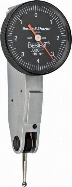 TESA Brown & Sharpe - 0.008 Inch Range, 0.0001 Inch Dial Graduation, Horizontal Dial Test Indicator - 1 Inch Black Dial, 0-4-0 Dial Reading - A1 Tooling