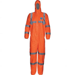 Disposable Coveralls: Size 6X-Large, Tyvek, Zipper Closure Fluorescent Orange, Serged Seam, Elastic Cuff, Elastic Ankle, ISO Non-Cleanroom Class