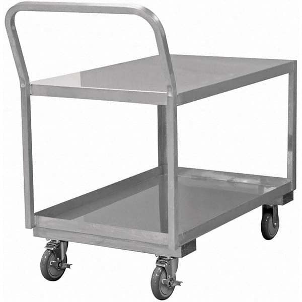 Mobile Utility Cart: Silver Stainless, Polyurethane Casters, 2 Shelves