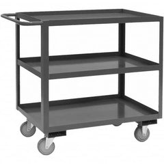 Heavy-Duty Service Utility Cart: Gray Gray, Polyurethane Casters, 3 Shelves