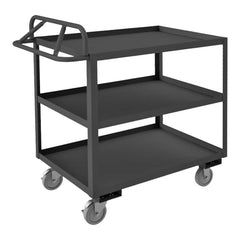 Service Utility Cart: Steel, Gray Swivel, Polyurethane Wheels, Side Brake