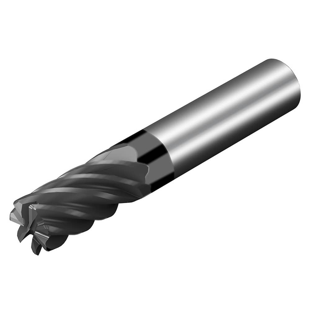 Corner Radius End Mill: 5/8″ Dia, 1-5/8″ LOC, 0.03″ Radius, 7 Flutes, Solid Carbide 4″ OAL, 5/8″ Shank Dia, 36.5 ° Helix, AlTiN Coated, Corner Radius End, Centercutting, Series CoroMill Dura