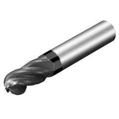 Ball End Mill: 1″ Dia, 2.5″ LOC, 4 Flute, Solid Carbide 5″ OAL, 1″ Shank Dia, 36.5 ° Helix, AlTiN Coated, Single End, Series CoroMill Dura