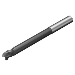 Corner Radius End Mill: 5/8″ Dia, 3/4″ LOC, 0.033″ Radius, 3 Flutes, Solid Carbide 6″ OAL, 5/8″ Shank Dia, 38 ° Helix, AlTiN Coated, Corner Radius End, Centercutting, Series CoroMill Dura