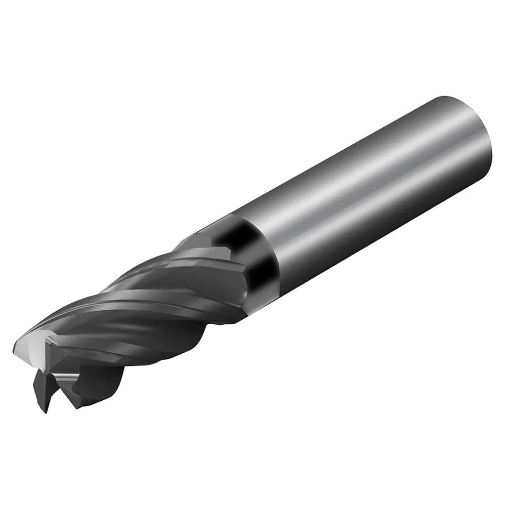 Corner Radius End Mill: 5/8″ Dia, 2-1/4″ LOC, 0.06″ Radius, 4 Flutes, Solid Carbide 5″ OAL, 5/8″ Shank Dia, 36.5 ° Helix, AlTiN Coated, Corner Radius End, Centercutting, Series CoroMill Dura