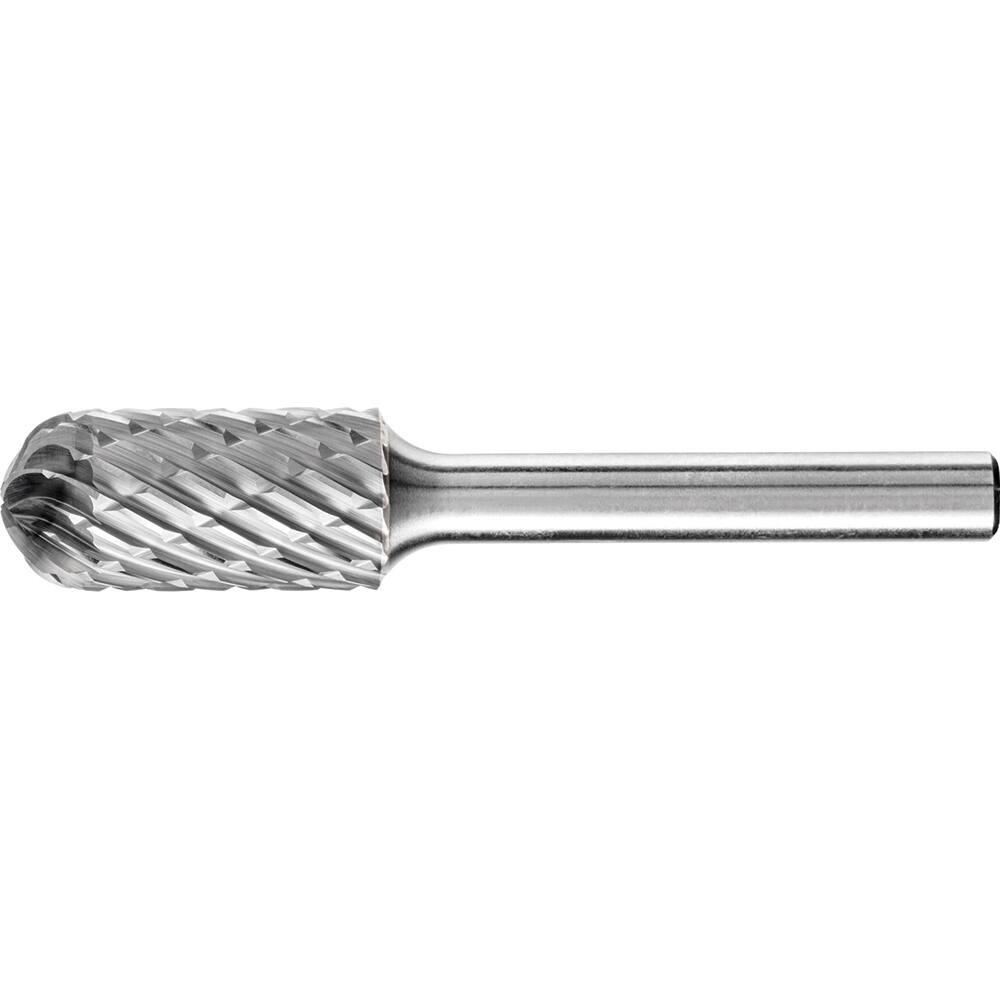 PFERD - SC-5, 1/2" Cut Diam, 1/4" Shank Diam, Carbide End Cut Diamond Pattern Cylinder with Radius End Burr - Exact Industrial Supply