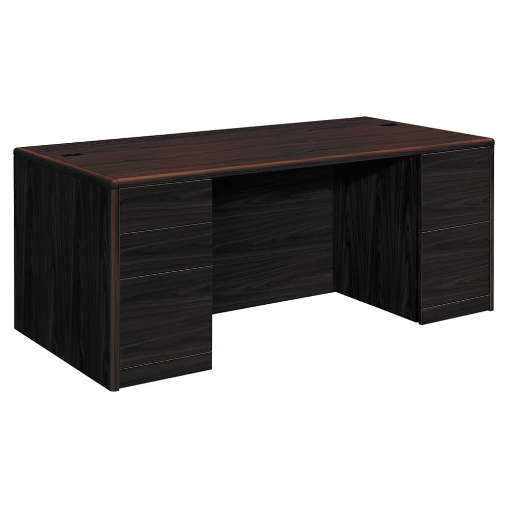 Hon - Office Desks; Type: Double Pedestal Desk ; Center Draw: No ; Color: Mahogany ; Material: Woodgrain Laminate Base; High-Pressure Laminate Worksurface ; Width (Inch): 72 ; Depth (Inch): 36 - Exact Industrial Supply