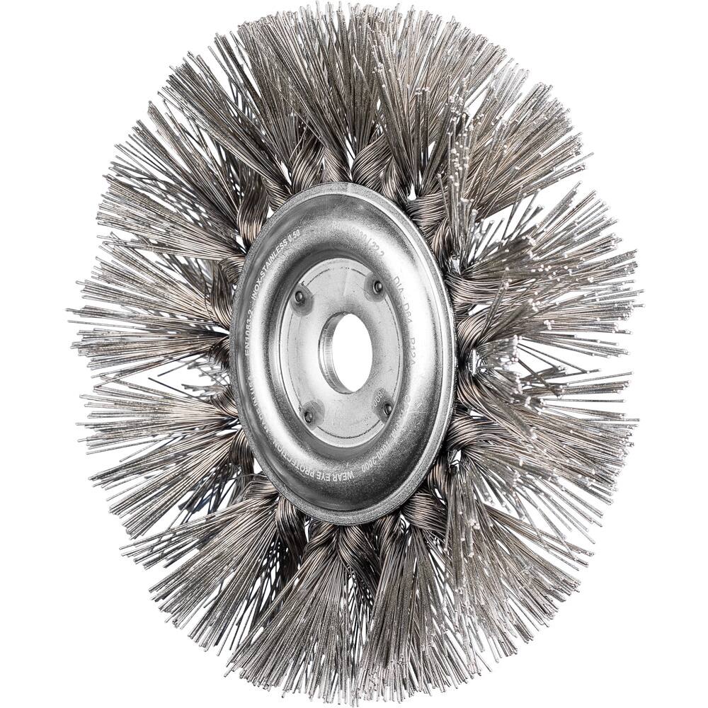 PFERD - Wheel Brushes; Outside Diameter (Inch): 7-1/2 ; Wire Type: Knotted ; Fill Material: Stainless Steel ; Trim Length (Inch): 2 ; Filament Wire Diameter Range: 0.0200-0.0299 ; Maximum RPM: 8000.000 - Exact Industrial Supply