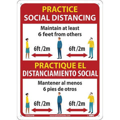 Sign: Rectangle & Square, ″Practice Social Distancing Maintain At Least 6 Feet From Others 6Ft/2M Practique El Distanciamiento Social Mantener Al Menos 6 Pies De Otros 6Ft/2M″ Aluminum, 14″ High