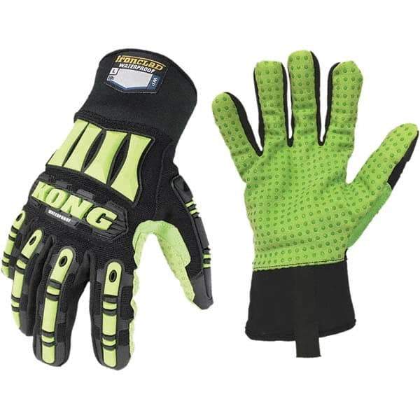 ironCLAD - Size 2XL (11), ANSI Cut Lvl A1, Abrasion Lvl 5, Cut Resistant Gloves - 11" Long, Uncoated, Polyester Lining, Slip-On Cuff, Black/Green, Paired - A1 Tooling