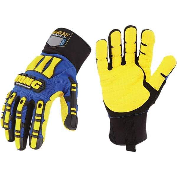 ironCLAD - Size XL (10), ANSI Cut Lvl A1, Abrasion Lvl 5, Cut Resistant Gloves - 11" Long, Uncoated, Polyester Lining, Slip-On Cuff, Blue/Yellow, Paired - A1 Tooling