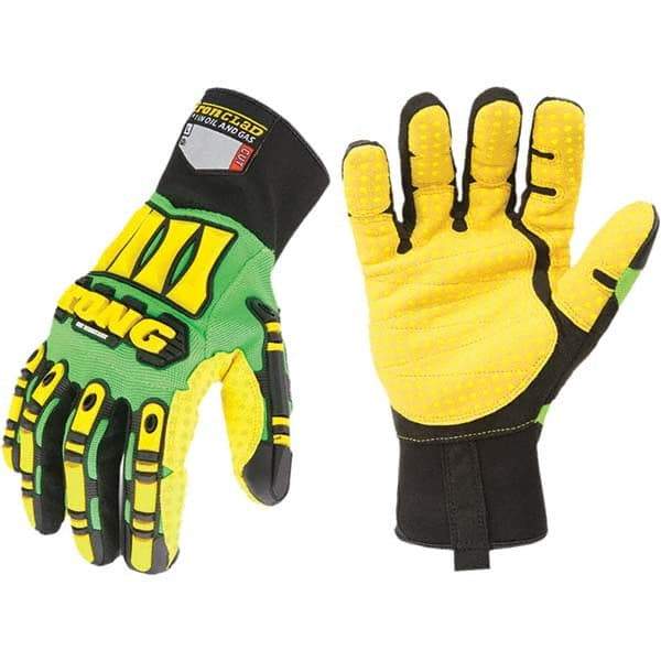 ironCLAD - Size L (9), ANSI Cut Lvl A5, Cut Resistant Gloves - 11" Long, Uncoated, Unlined, Slip-On Cuff, Green/Yellow, Paired - A1 Tooling