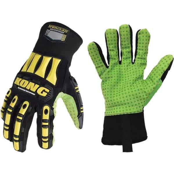 ironCLAD - Size L (9), ANSI Cut Lvl A5, Abrasion Lvl 5, Cut Resistant Gloves - 11" Long, Uncoated, Polyester Lining, Slip-On Cuff, Black/Green, Paired - A1 Tooling