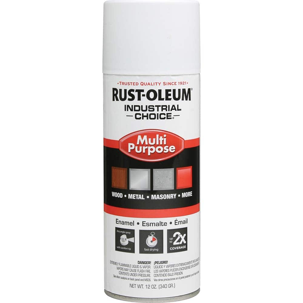 Enamel Spray Paint: White, Flat, 12 oz Use on Industrial Maintece, Metal, Wood, Concrete & Masonry & More