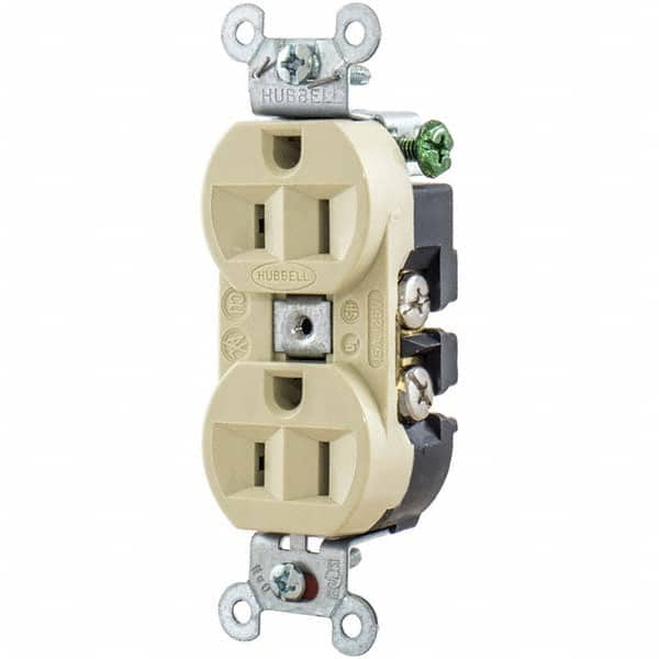 Hubbell Wiring Device-Kellems - 125V 15A NEMA 5-15R Industrial Grade Ivory Straight Blade Duplex Receptacle - A1 Tooling