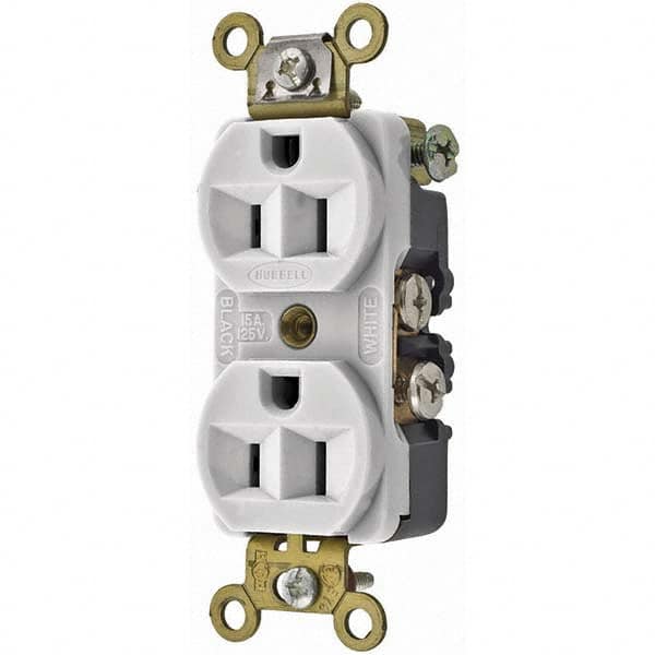 Hubbell Wiring Device-Kellems - 125V 15A NEMA 5-15R Industrial Grade White Straight Blade Duplex Receptacle - A1 Tooling