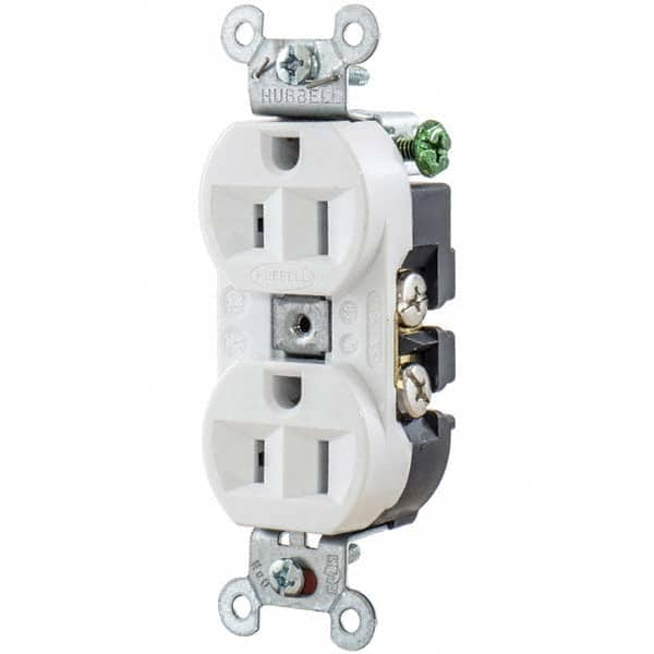 Hubbell Wiring Device-Kellems - 125V 15A NEMA 5-15R Industrial Grade White Straight Blade Duplex Receptacle - A1 Tooling