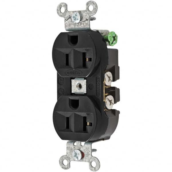 Hubbell Wiring Device-Kellems - 125V 20A NEMA 5-20R Industrial Grade Black Straight Blade Duplex Receptacle - A1 Tooling