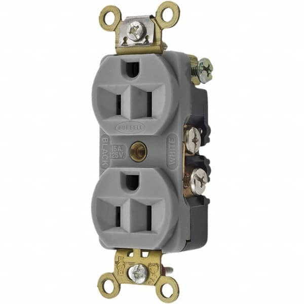 Hubbell Wiring Device-Kellems - 125V 15A NEMA 5-15R Industrial Grade Gray Straight Blade Duplex Receptacle - A1 Tooling