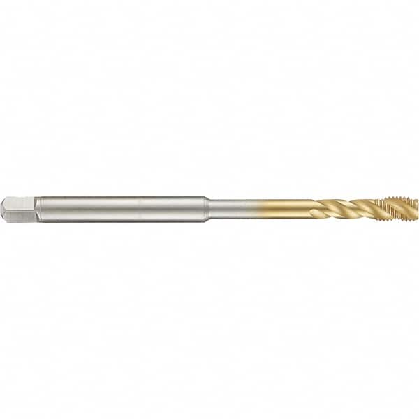 Guhring - 4-48 UNF 3 Flute 2B Modified Bottoming Spiral Flute Tap - High Speed Steel, TiN Finish, 4" OAL, Right Hand Flute, Right Hand Thread, H2/H3, Series 4284 - Exact Industrial Supply