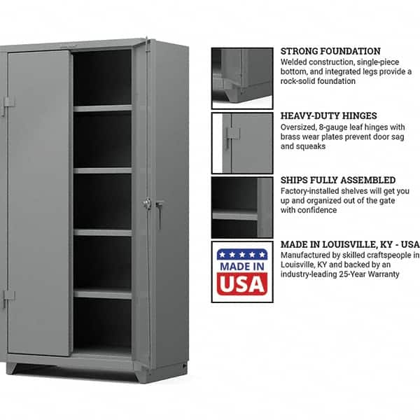 Strong Hold - 4 Shelf Locking Storage Cabinet - Steel, 36" Wide x 24" Deep x 75" High, Medium Gray - A1 Tooling