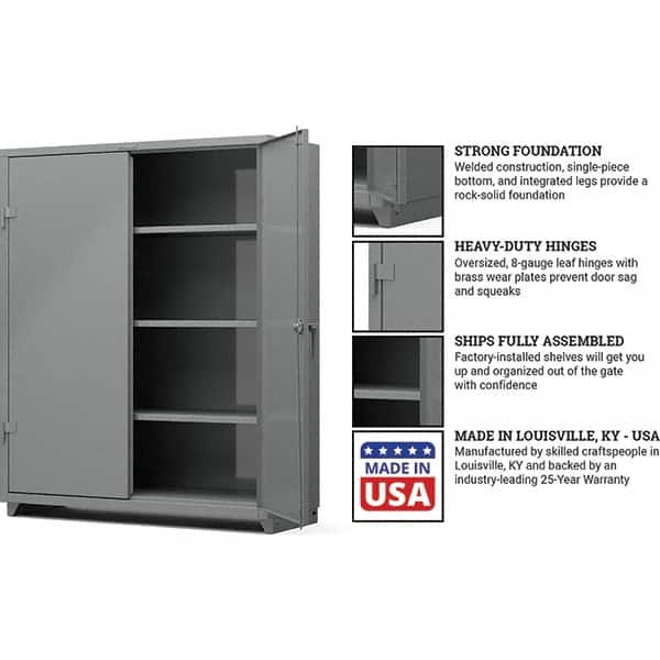 Strong Hold - 3 Shelf Locking Storage Cabinet - Steel, 60" Wide x 24" Deep x 75" High, Medium Gray - A1 Tooling