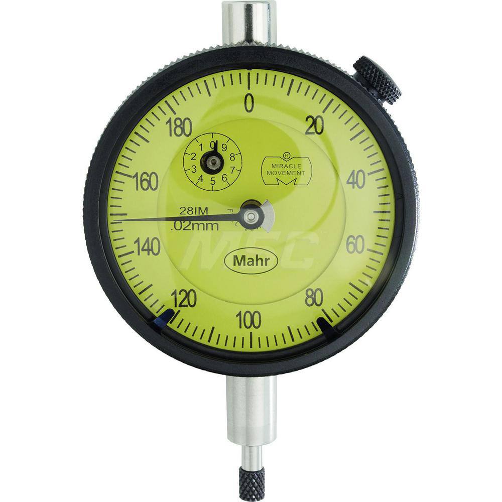 Mahr - Dial Drop Indicators; Maximum Measurement (Inch): 0.01 ; Maximum Measurement (mm): 0.25 ; Dial Graduation (mm): 0.0010 ; Dial Graduation (Decimal Inch): 3.900000 ; Dial Reading: 0-5-0 ; Dial Diameter (mm): 57.00 - Exact Industrial Supply