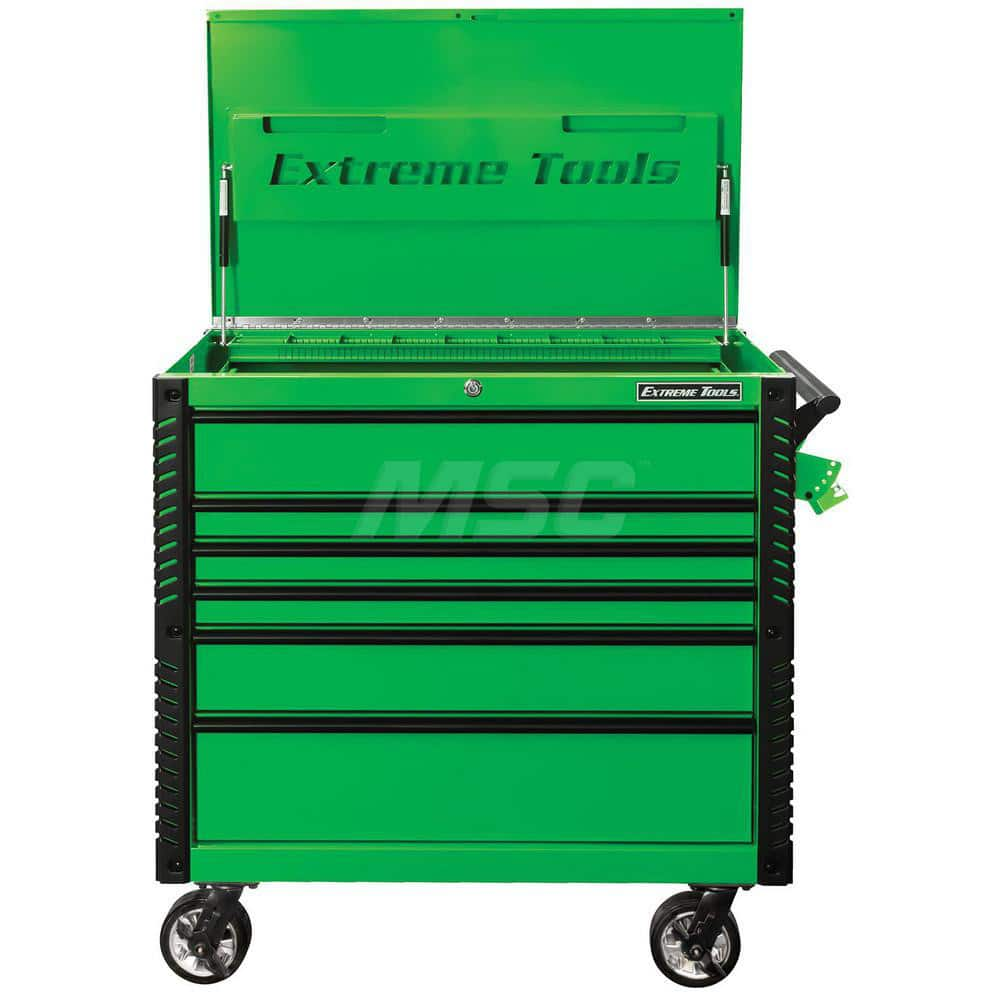 Tool Storage Carts; Type: Tool Cart; Number of Drawers: 6.000; Width Range: 36″ - 47.9″; Depth Range: 24″ - 29.9″; Height Range: 36″ - 47.9″; Load Capacity (Lb.): 1600.000; Color: Cart Green w Black Trim; Type: Tool Cart