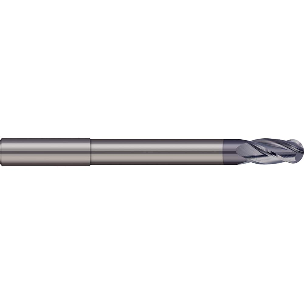 Ball End Mill: 0.1181″ Dia, 0.1575″ LOC, 2 Flute, Solid Carbide 57 mm OAL, 6 mm Shank Dia, 30 ° Helix, AlTiN Coated, Single End