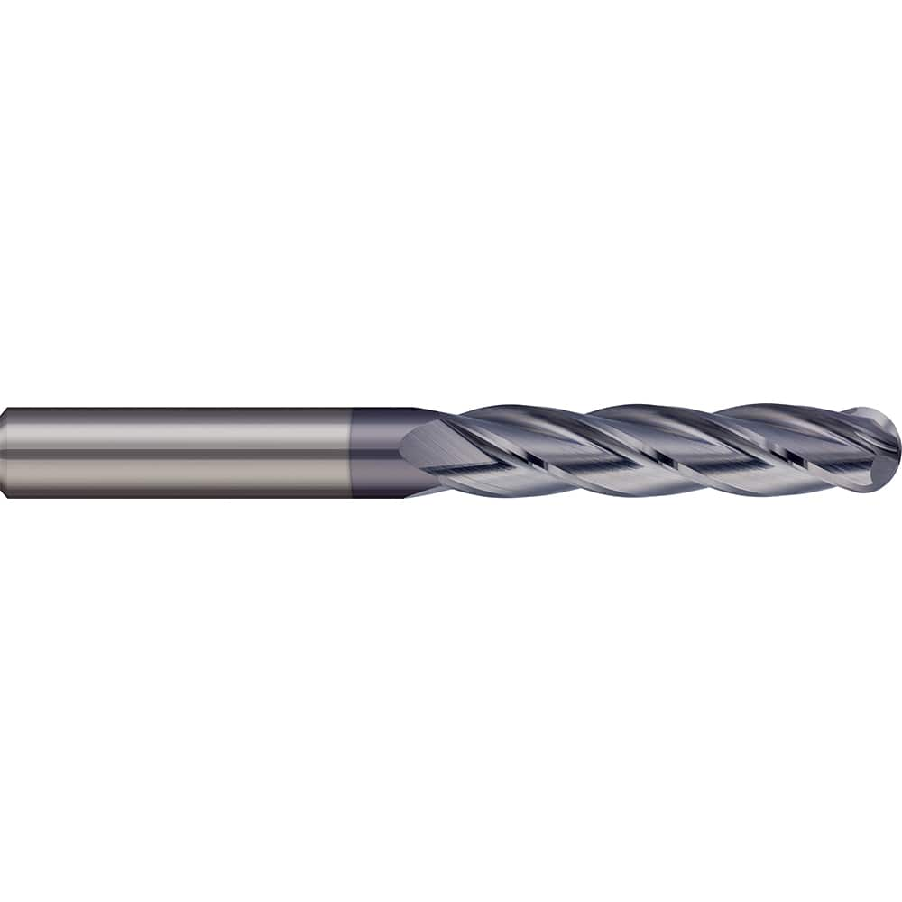 Ball End Mill: 0.9843″ Dia, 2.9528″ LOC, 2 Flute, Solid Carbide 150 mm OAL, 25 mm Shank Dia, 30 ° Helix, AlTiN Coated, Single End